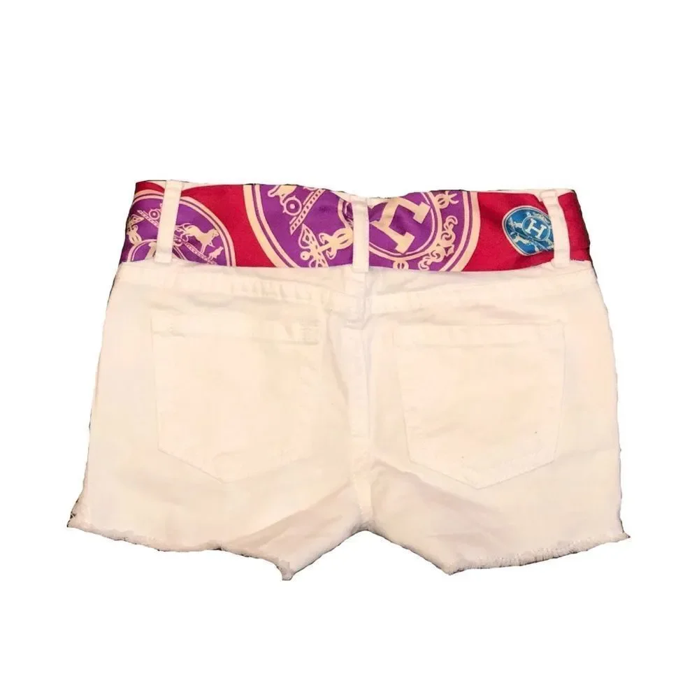 Kid’s White Denim Shorts W/ Silk Belt